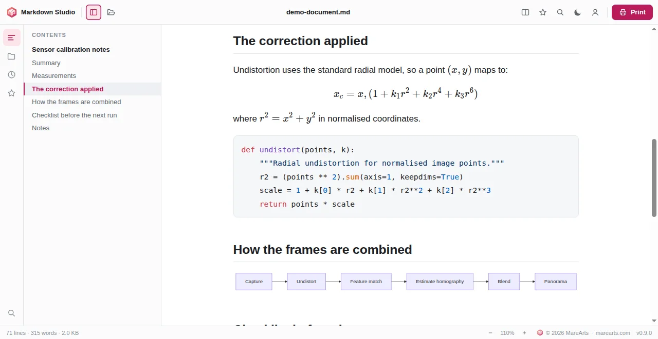 Maths, syntax-highlighted code, a diagram and a task list
